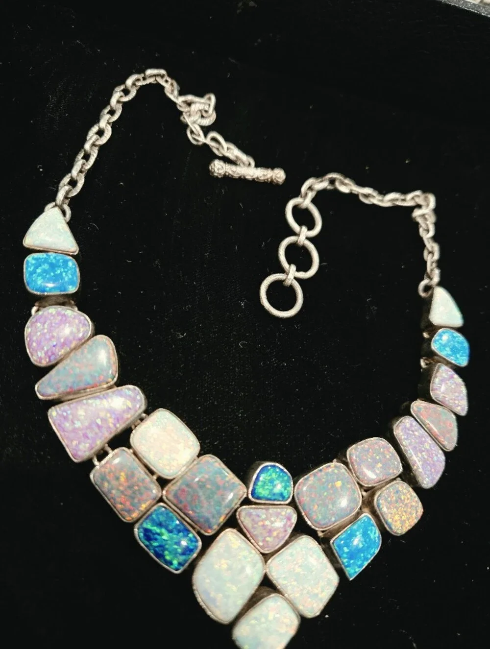 Vintage Artisan Sterling Silver Multicolor Statement Necklace 18